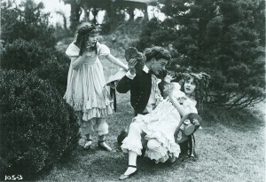 Production still from "Their One Love" (1915), featuring Marion and Madeline Fairbanks (the Thanhouser twins). PCNH