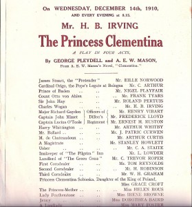 Princess Clementina cast list, (Dorothea Baird as Jenny), 1910. VATPA
