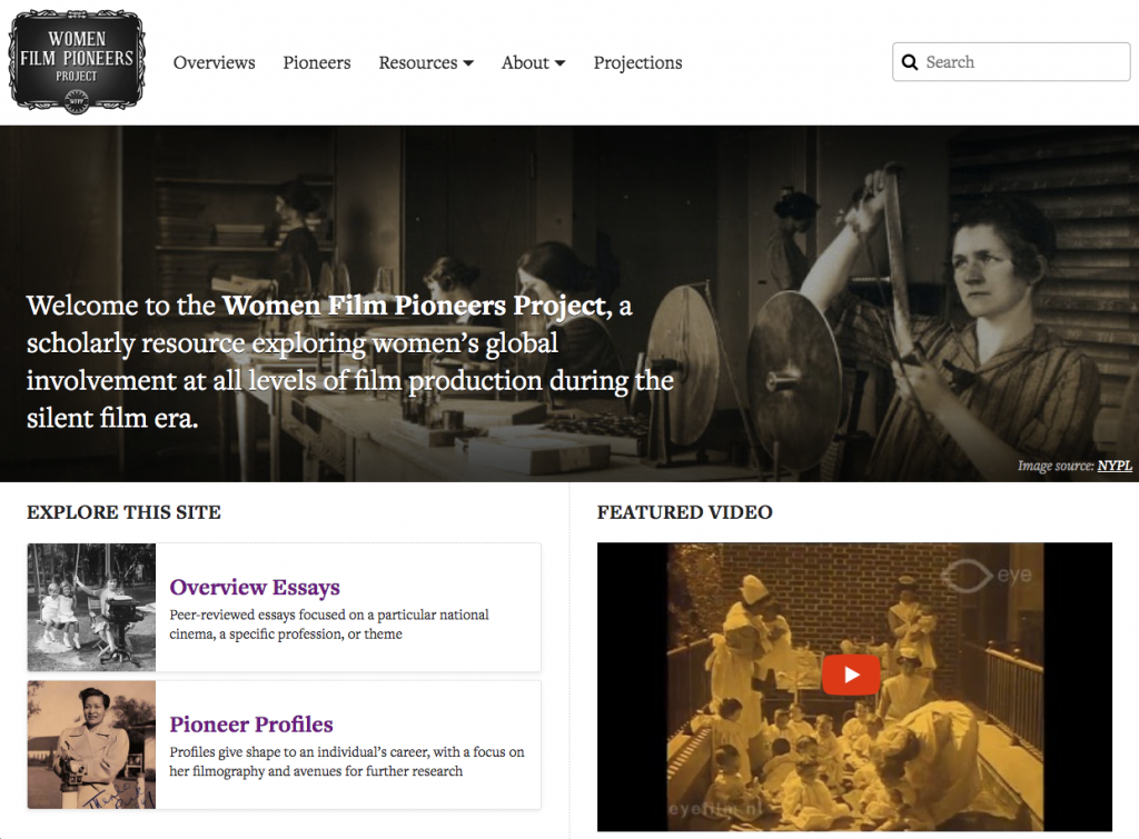 Screenshot of Women Film Pioneers Homepage
