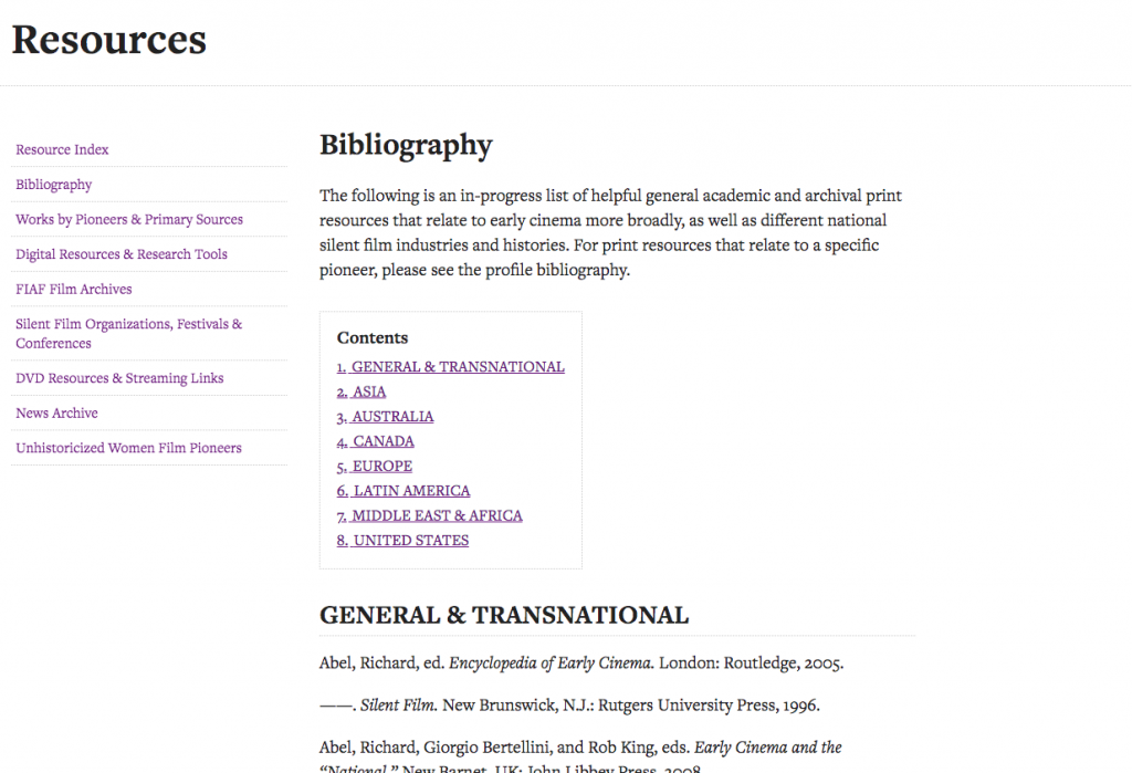 Screenshot of bibliographies on WFPP