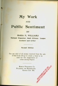 Maria P. Williams (d/p/a) Title Page My Work and Public Sentiment (1916)