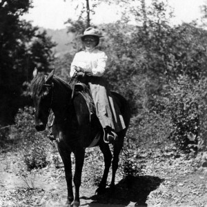 Bertha Muzzy Bower on Horse 1910 (w) UOL-WHC