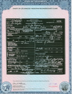 Julia Crawford Ivers (p/d/w) death certificate, 1930, PC