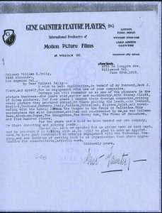 Gene Gauntier's letter to William Selig. AMPAS