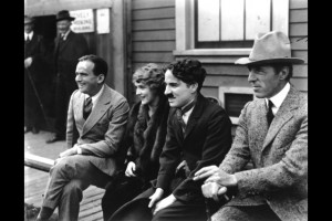 Douglas Fairbanks, Jr., Mary Pickford, Charles Chaplin, D.W. Griffith, founders of United Artists, 1919. PC
